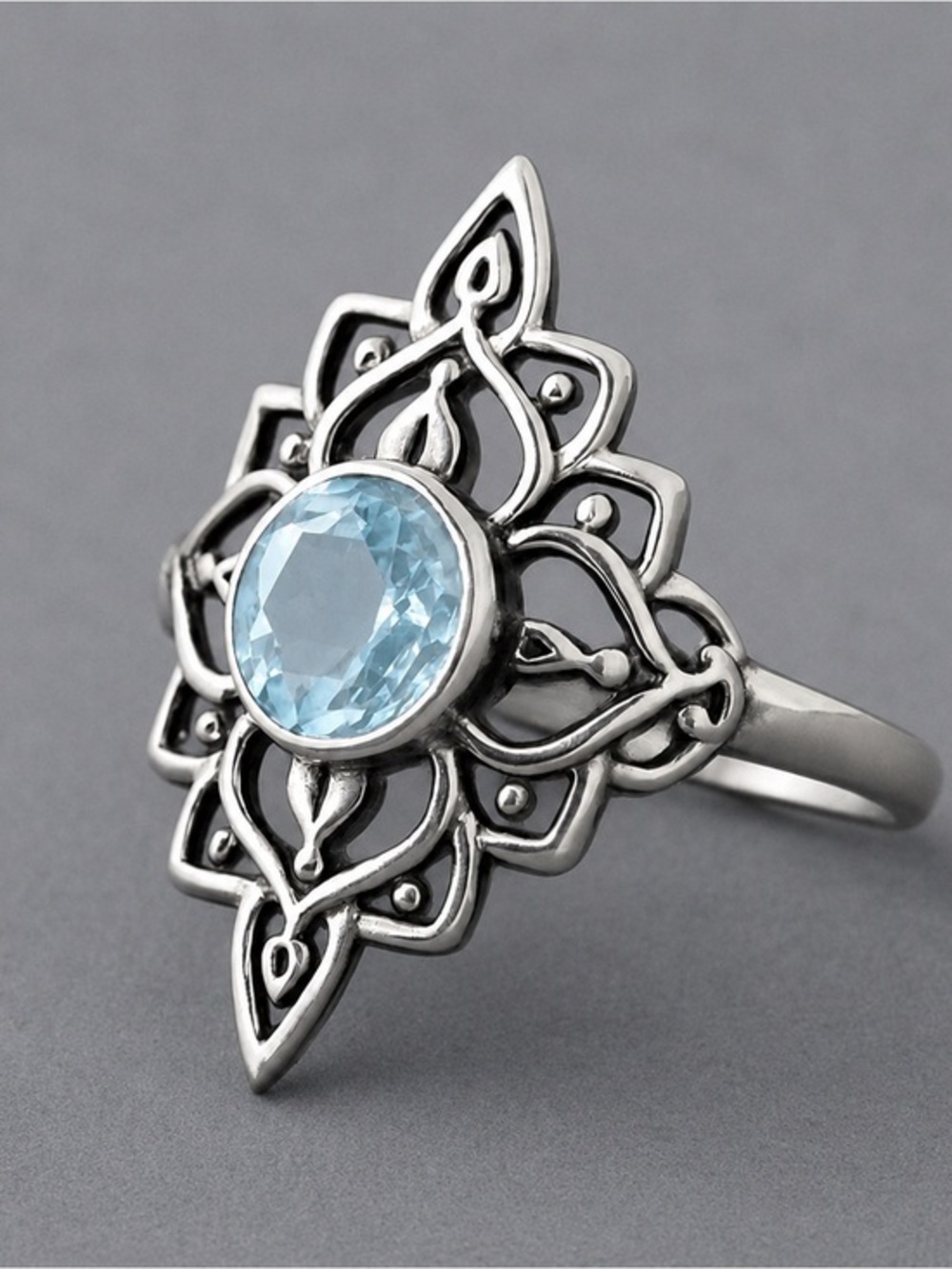 Artisan Filigree Blue Topaz Statement Ring | 925 Sterling Silver NWOT 5.5 #443